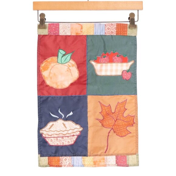Fall Garden Flag 13x18 Pumpkin Apple Pie Leaf Patchwork Border Outdoor Decor - Picture 6 of 6